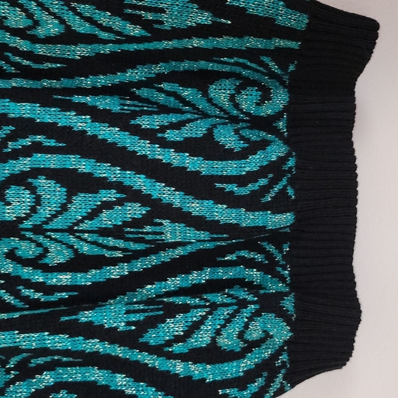 Vintage G. F. C. Green & Black Sparkly Mock Neck Sweater M - Picture 3 of 8